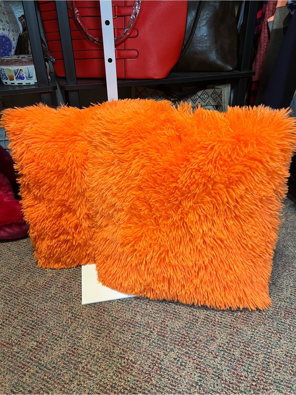 Plush Shag Throw Pillow Pair - Orange